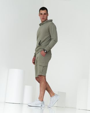 Чоловічі спортивні шорти оливкового кольору з накладним карманом 8 модель