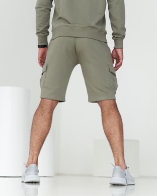 Чоловічі спортивні шорти оливкового кольору з накладним карманом 8 модель