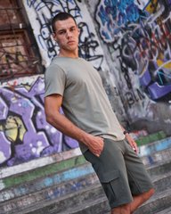 Мужские спортивные шорты хаки цвета с накладным карманом 8т2 модель