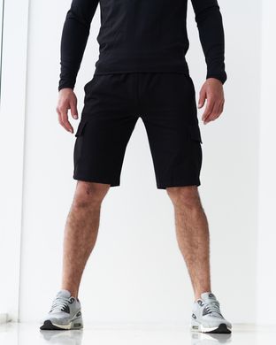 Чоловічі спортивні шорти чорного кольору з накладним карманом 8т2 модель